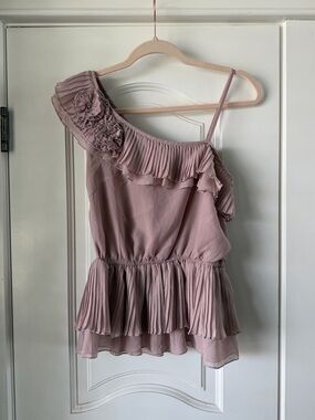 Y2K Cecico Dusty Rose One-Shoulder Beaded Ruffle Top